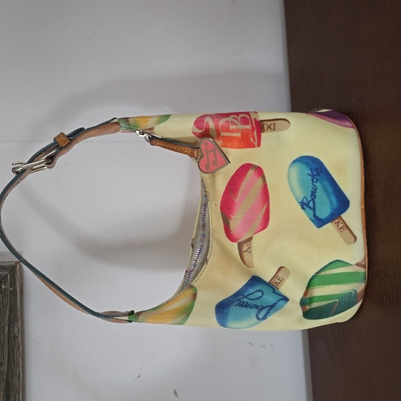 Dooney & Bourke Yellow and Tan Mini Bag with Fun Ice Cream Pattern - Picture 1 of 5